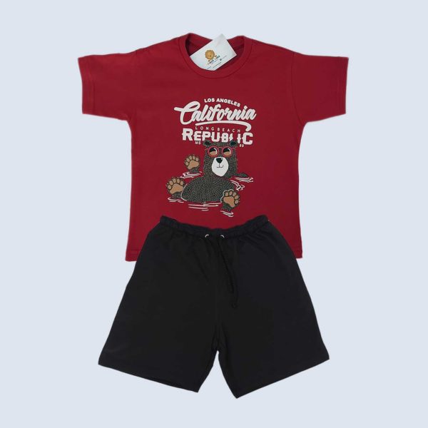 conjunto masculino infantil, cojunto infantil, conjunto menino, conjunto bermuda e camiseta vermelha